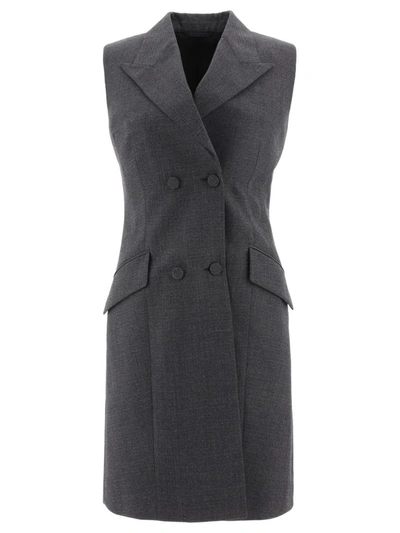 Shop Givenchy Wool Tuxedo Dress In Grey