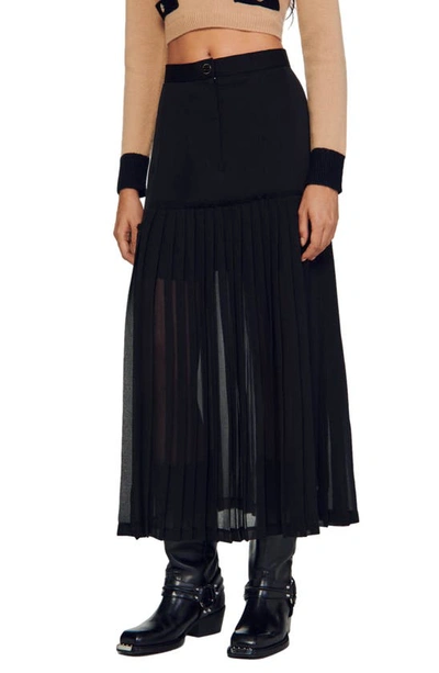 Shop Sandro Grami Pleated Midi Skirt In Black