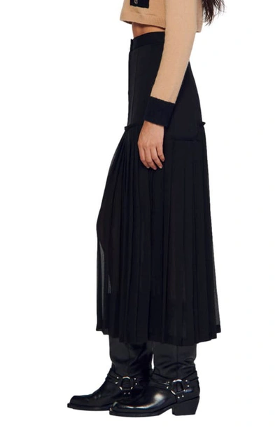 Shop Sandro Grami Pleated Midi Skirt In Black