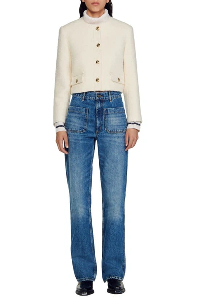 Shop Sandro Walle Boxy Crop Jacket In White