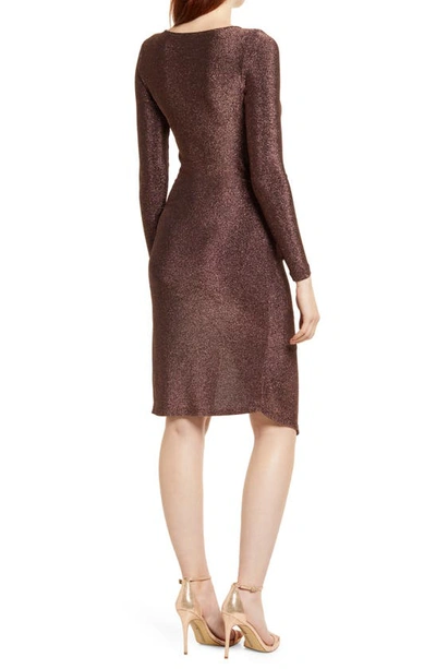 Shop Bebe Ring Detail Sparkle Long Sleeve Knit Dress In Brn