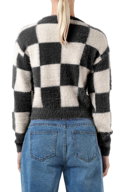 Noisy May Blaire Fuzzy Checkerboard Sweater In Black Checks Eggnog