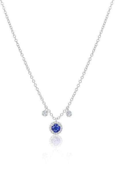 Shop Meira T Dainty Blue Sapphire & Diamond Pendant Necklace In White Gold