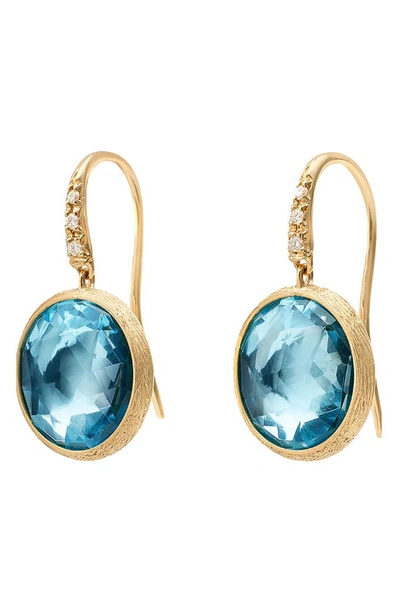 Shop Marco Bicego Jaipur Collection Lab Created Diamond & Blue Topaz Earrings In Yellow Gold