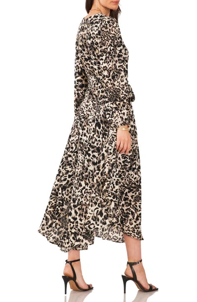 Shop Vince Camuto Animal Print Long Sleeve Midi Dress In Natural Taupe/ Black