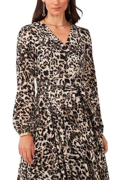 Shop Vince Camuto Animal Print Long Sleeve Midi Dress In Natural Taupe/ Black