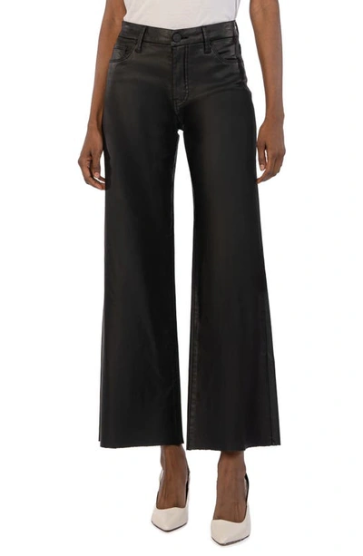 Shop Kut From The Kloth Meg Coated Fab Ab High Waist Raw Hem Ankle Wide Leg Jeans In Black