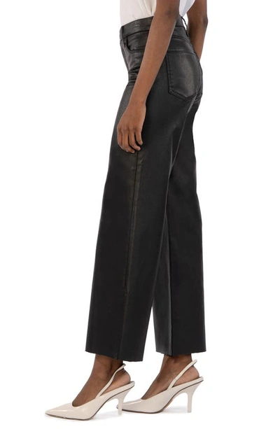 Shop Kut From The Kloth Meg Coated Fab Ab High Waist Raw Hem Ankle Wide Leg Jeans In Black