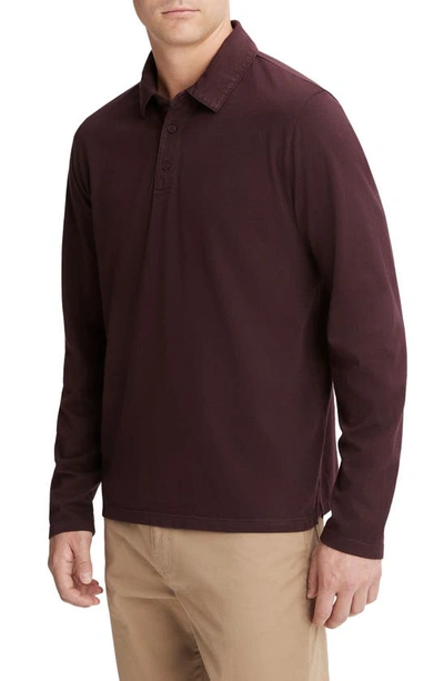 Shop Vince Garment Dyed Long Sleeve Polo In Washed Pinot Vino
