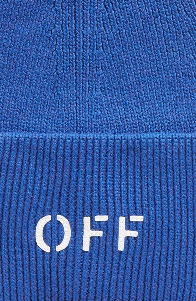 Shop Off-white Logo Stencil Cotton Blend Beanie In Dark Blue White
