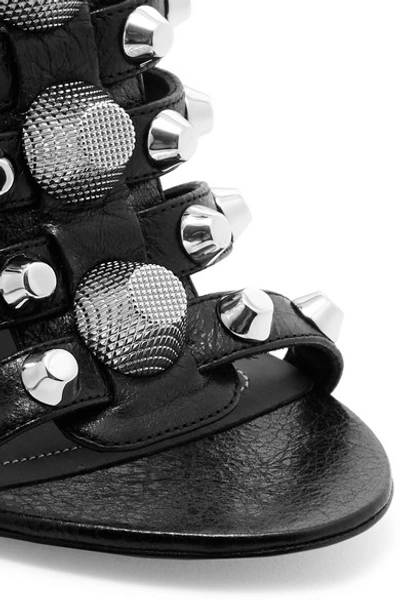 Shop Balenciaga Studded Textured-leather Wedge Sandals