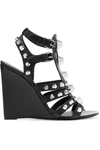 BALENCIAGA Studded textured-leather wedge sandals