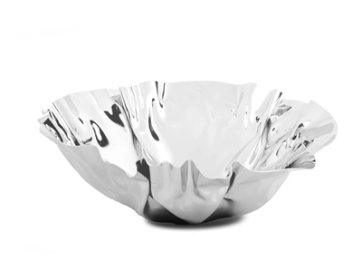 Shop Classic Touch Decor 12.5" Round Stainless Steel Wavy Design Serving Bowl