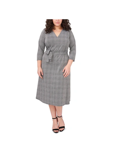 Shop Msk Women Plus Womens Plaid Mid Calf Shift Dress In Grey
