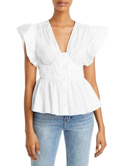 Shop Derek Lam 10 Crosby Roselyn Womens V Neck Ruffled Button-down Top In White