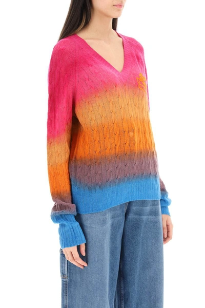 Shop Etro Gradient Wool Cable Knit Sweater In Multicolor