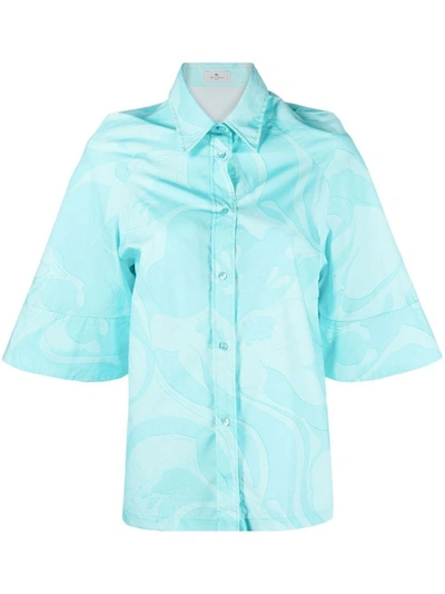 Shop Etro Printed Cotton Shirt In Clear Blue