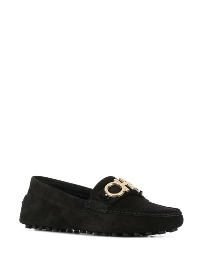 Shop Ferragamo Gancini Leather Loafers In Black