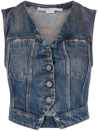 Shop Stella Mccartney Denim Cropped Vest In Blue