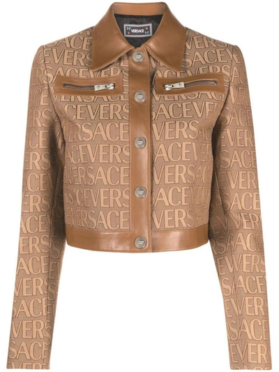 Shop Versace Jackets In Brown+beige