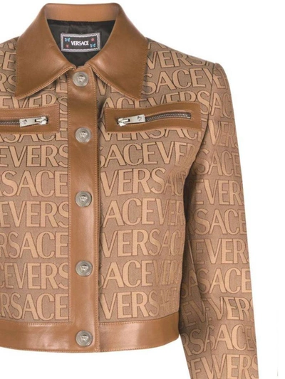 Shop Versace Jackets In Brown+beige