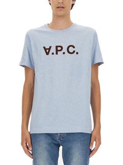 Shop Apc A.p.c. T-shirt With Logo In Blue