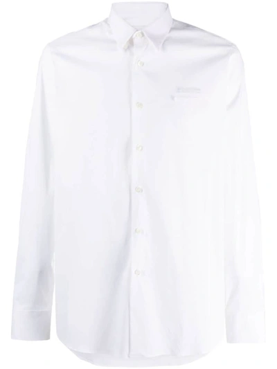 Shop Prada Logo-patch Long-sleeve Shirt In Bianco