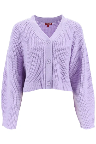 Shop Staud V-neck Mirabel Cardigan In Purple