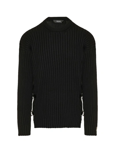 Shop Versace Knit Sweater Buckles In Black