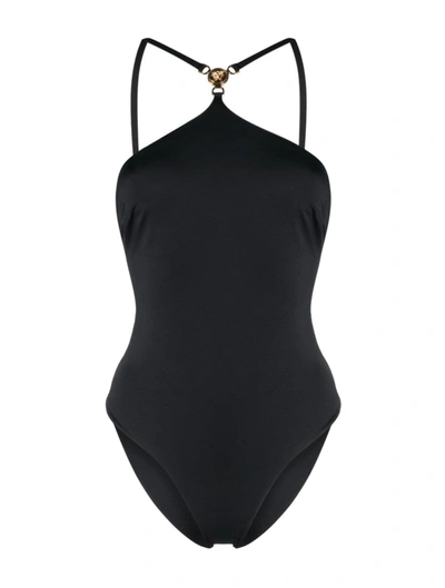 Shop Versace Medusa-plaque Strappy Swimsuit In Black