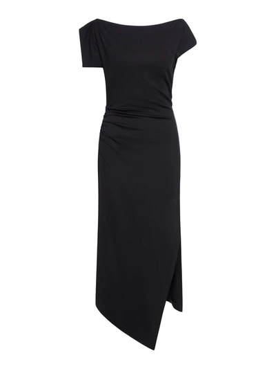 Del Core Asymmetric Ruched Midi Dress In Black