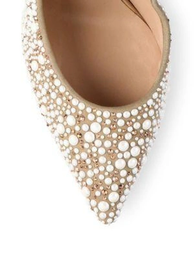 Shop Casadei Blade-heel Faux Pearl-embellished Leather Point-toe Pumps In Oasi