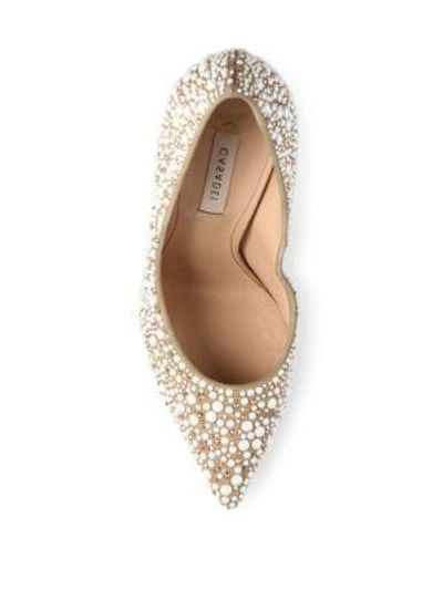 Shop Casadei Blade-heel Faux Pearl-embellished Leather Point-toe Pumps In Oasi