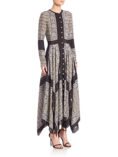 Altuzarra Long-sleeve Scarf-print Handkerchief Dress, Black Paisley