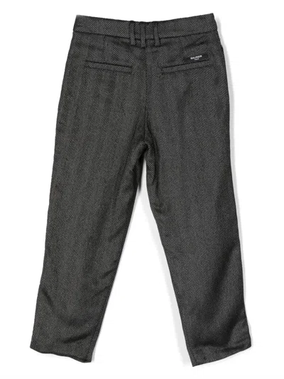 Balmain Pleated Herringbone-pattern Trousers In Black