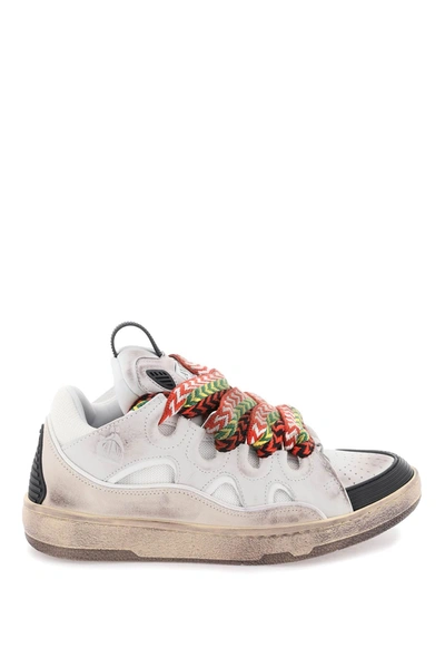 Shop Lanvin Used Effect 'curb' Sneakers In White, Multicolor