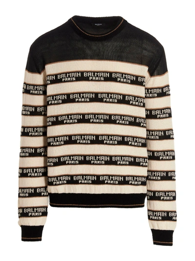 Shop Balmain Logo Intarsia Sweater In Multicolor