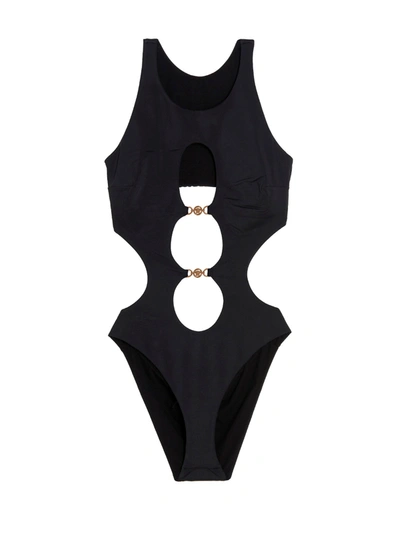 Shop Versace 'greek Chain' One-piece Swimsuit In Black