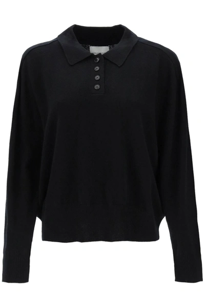 Shop Loulou Studio 'forana' Long Sleeved Cashmere Polo Shirt In Black