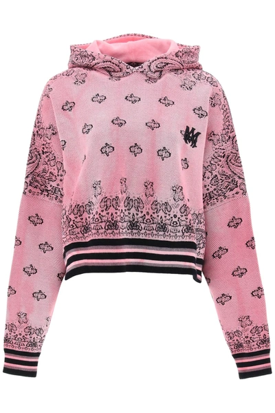 Shop Amiri Cropped Hoodie With Bandana Motif In Black, Pink