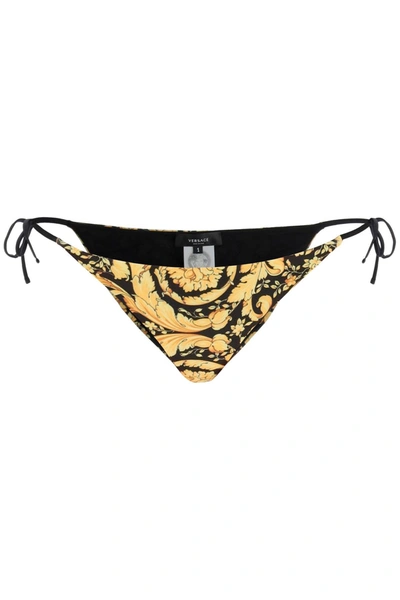 Shop Versace Barocco Bikini Bottom In Yellow, Black, Gold