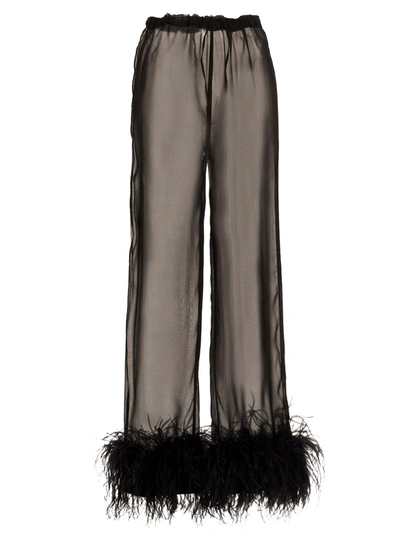 Shop Oseree Feather Silk Pants In Black