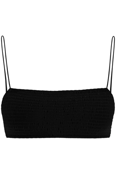 Shop Totême Smocked Bikini Top In Black