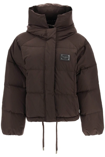 Shop Dolce & Gabbana Hooded Puffer Jacket In Brown