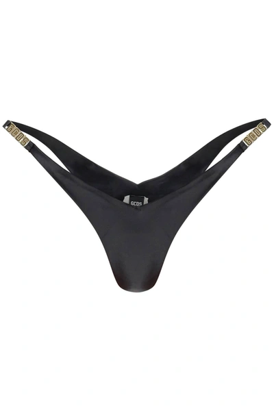 Shop Gcds Satin Finish Logo Bikini Bottom In Black