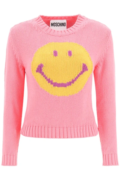 Shop Moschino Smiley Pullover In Fuchsia