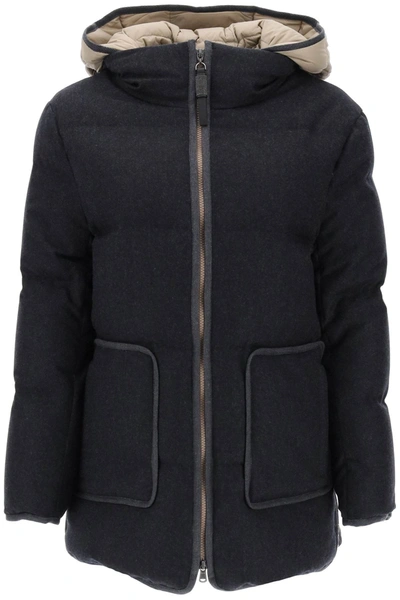 Shop Brunello Cucinelli Knitted Puffer Jacket In Grey