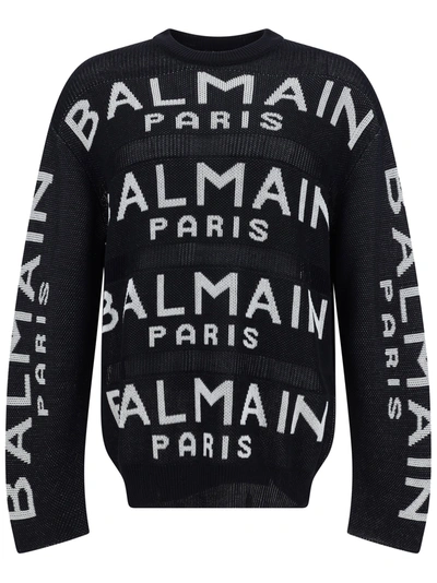 Shop Balmain Sweater In Noir/blanc