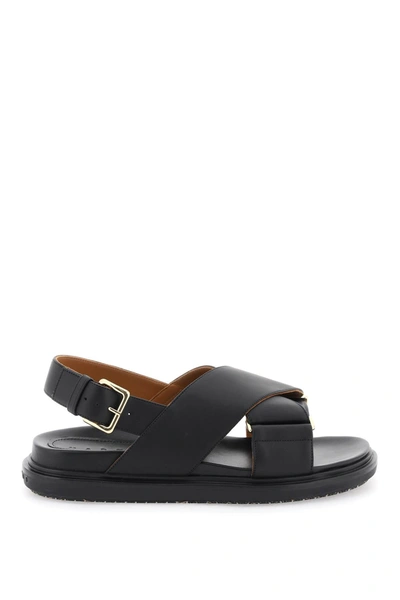 Shop Marni Fussbett Calfskin Sandals In Black