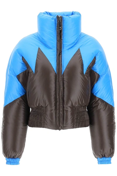 Shop Khrisjoy 'puff Peak' Cropped Puffer Jacket In Light Blue, Black, Blue